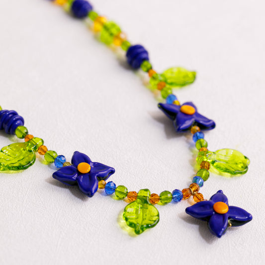 Midnight Blue Hydrangea Beaded Necklace