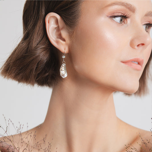 Oyster Dangle Earrings – Sterling Silver & Pearl