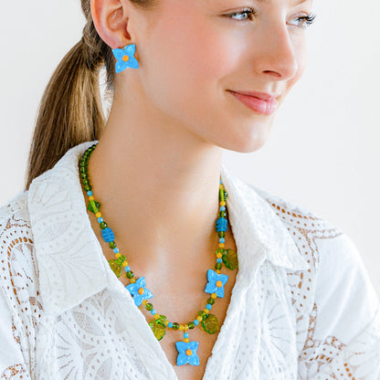 Aqua Hydrangea Post Earrings