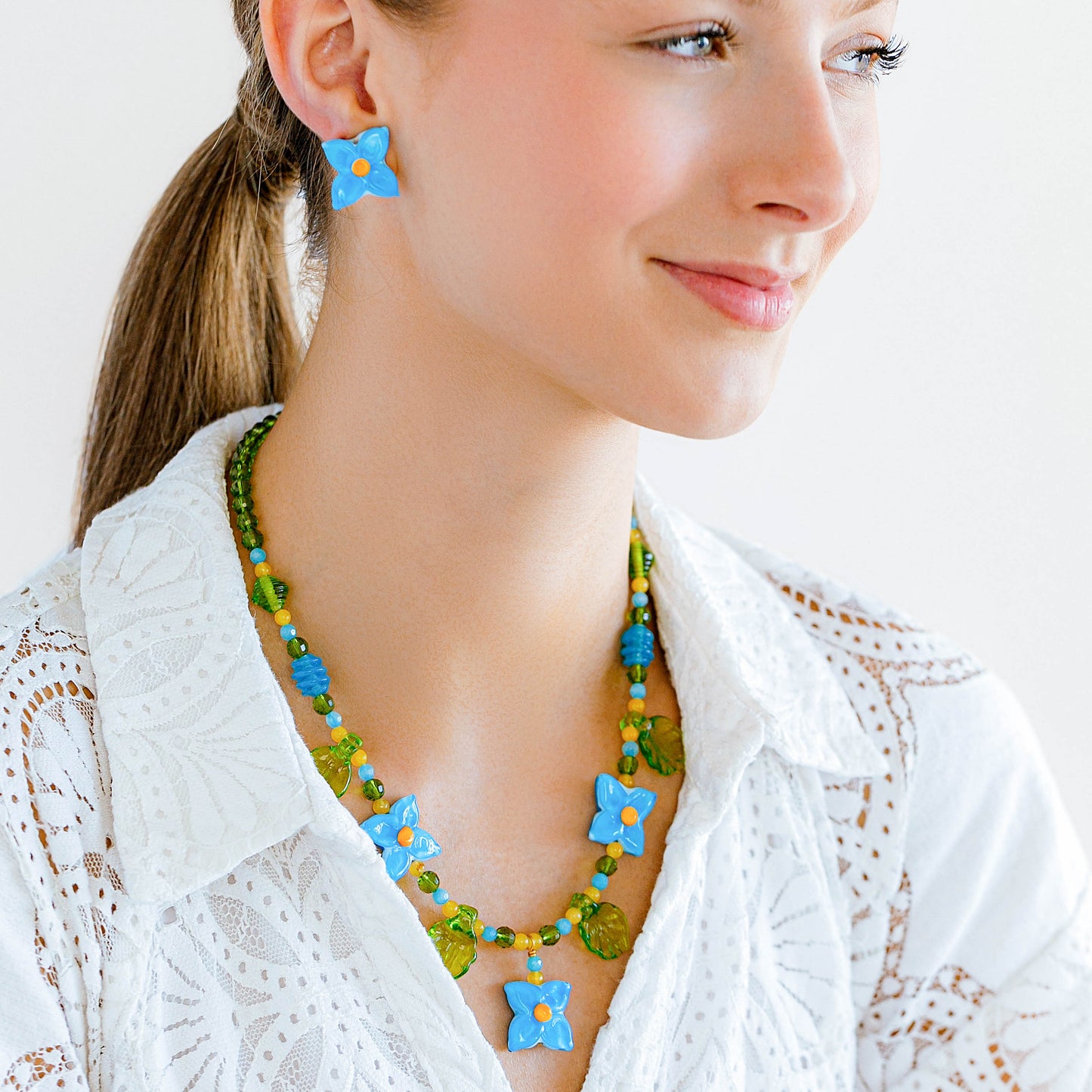 Aqua Hydrangea Beaded Necklace