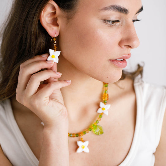 White Hydrangea Dangle Earrings