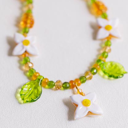 White Hydrangea Beaded Necklace