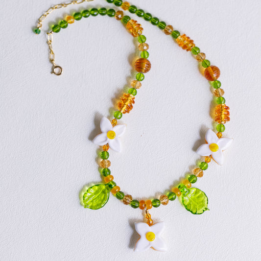 White Hydrangea Beaded Necklace