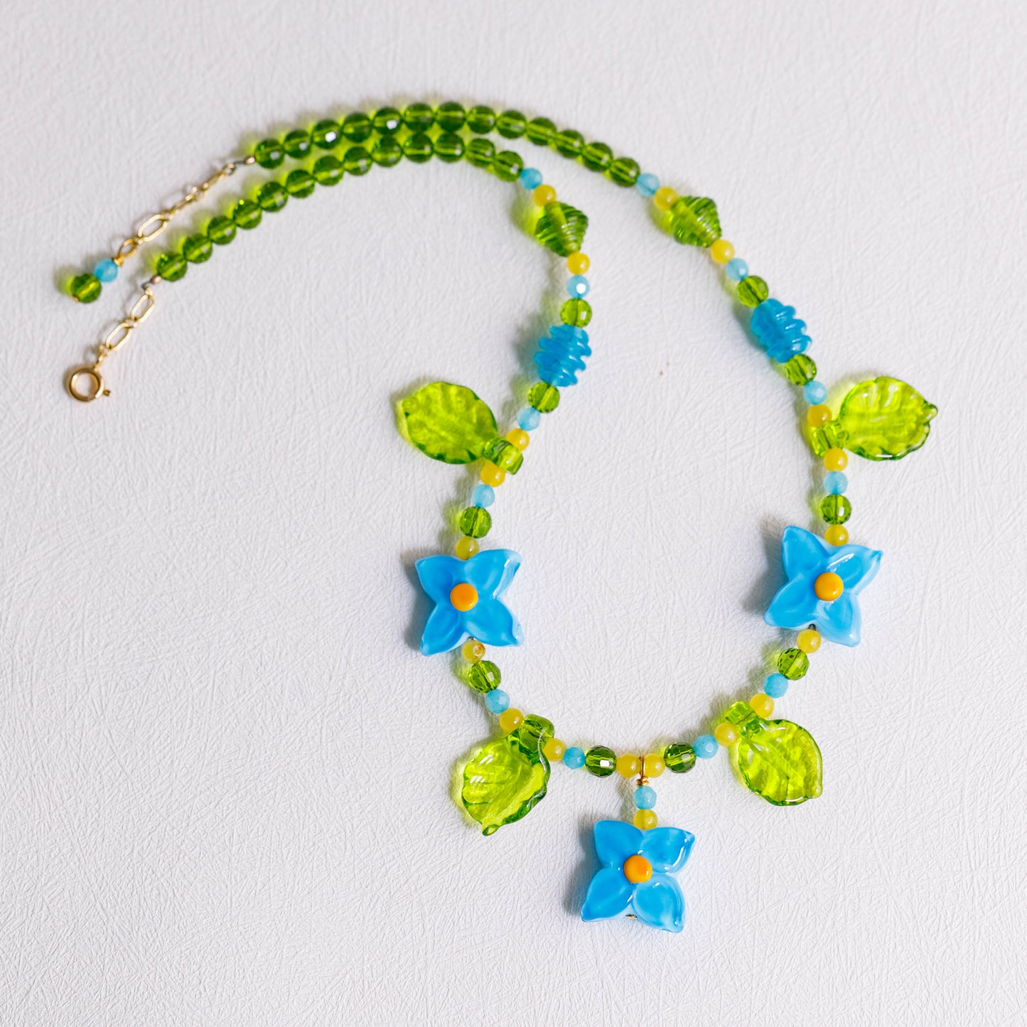 Aqua Hydrangea Beaded Necklace
