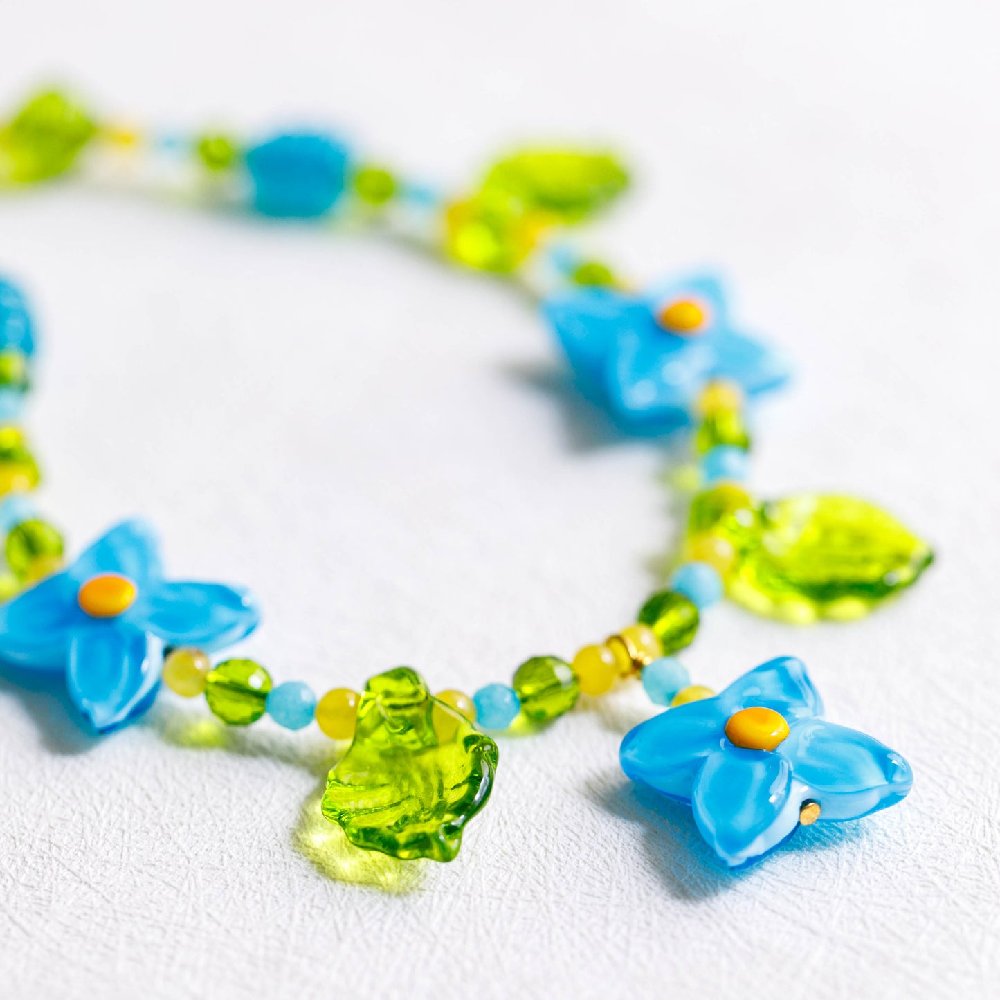 Aqua Hydrangea Beaded Necklace