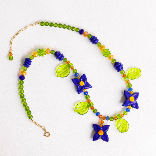 Midnight Blue Hydrangea Beaded Necklace