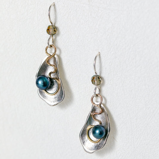 Oyster Dangle Earrings – Sterling Silver & Dark Pearl