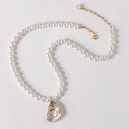 Large Oyster Necklace with Freshwater Pearl