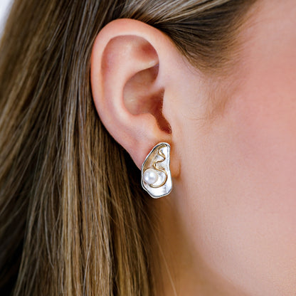 Oyster Post Earrings – Sterling Silver & Pearl
